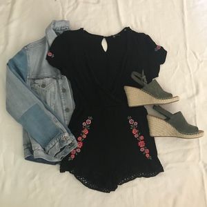 XS PacSun Kendall + Kylie Black Embroidered Romper